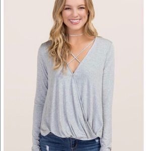 NWT Grey Criss Cross Long sleeve